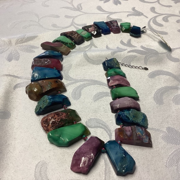 IRIS a& LILY AGATE STONE NECKLACE STERLING. NEW. MULTICOLORED - Picture 8 of 14